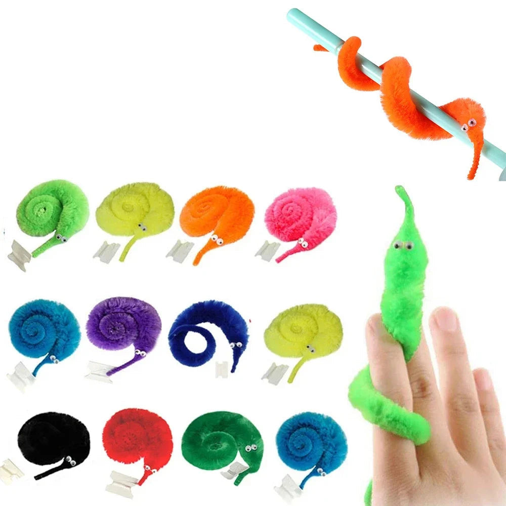 6Pc Cool Stuff Fuzzy Worm Magic Toys Wizard Strange Child Magic Tricks for Kids Games Worm on a String Funny Tricks for Children